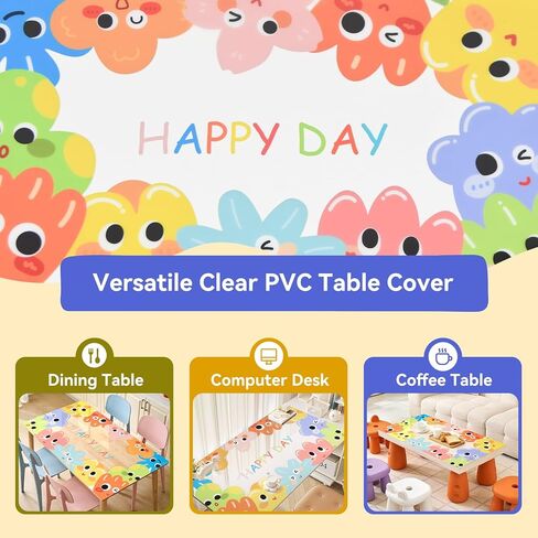 واقي غطاء طاولة شفاف من SENIG مقاس 47 × 24 بوصة، غطاء طاولة PVC مطبوع عليه رسوم متحركة، واقي طاولة لطاولة القهوة الصغيرة، مفرش طاولة مقاوم للزيت مقاوم للماء، وسادة طاولة لطيفة لغرفة الطعام، زهرة in Saudi Arabia