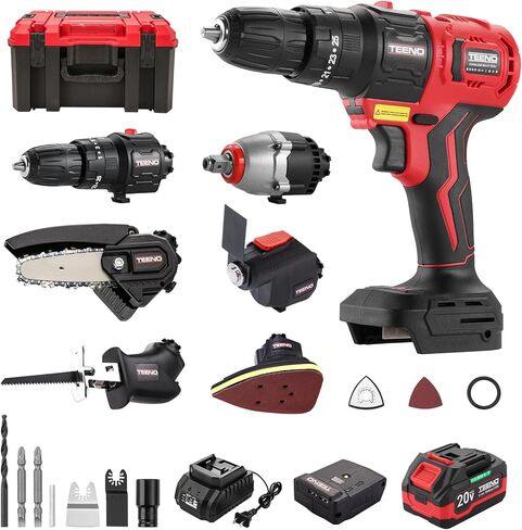 20V Cordless Combo Kit, 8-in-1 Cordless Multi-tool with Case, Drill, Recip saw, Chain Saw, Impact wrench, Oscillating tool, Sander with Accessories, 3.0Ah Lionthium Battery and Charger in Saudi Arabia