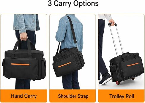 حقيبة كابل DJ متدحرجة مع قاعدة مبطنة صلبة وفواصل قابلة للفصل - حقيبة سفر بعجلات لمعدات وإكسسوارات DJ in Kuwait