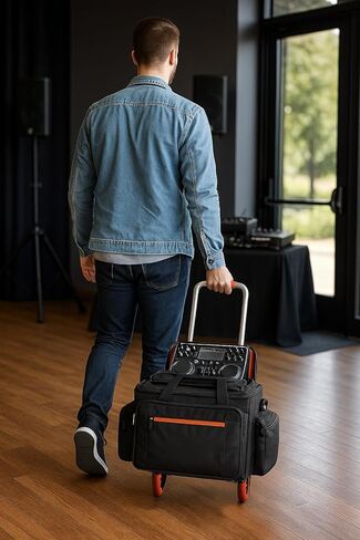حقيبة كابل DJ متدحرجة مع قاعدة مبطنة صلبة وفواصل قابلة للفصل - حقيبة سفر بعجلات لمعدات وإكسسوارات DJ in Kuwait