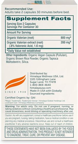 Himalaya Organic Valerian Root, Herbal Sleep Support for Calm Relaxation, USDA Organic, Non-GMO, Vegan, Gluten Free, 1,000 mg, 60 Capsules in Saudi Arabia