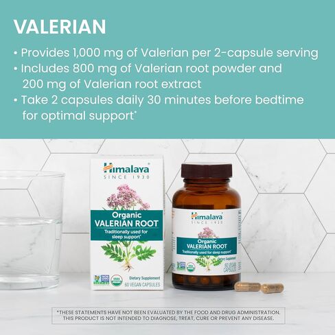 Himalaya Organic Valerian Root, Herbal Sleep Support for Calm Relaxation, USDA Organic, Non-GMO, Vegan, Gluten Free, 1,000 mg, 60 Capsules in Saudi Arabia