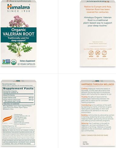 Himalaya Organic Valerian Root, Herbal Sleep Support for Calm Relaxation, USDA Organic, Non-GMO, Vegan, Gluten Free, 1,000 mg, 60 Capsules in Saudi Arabia