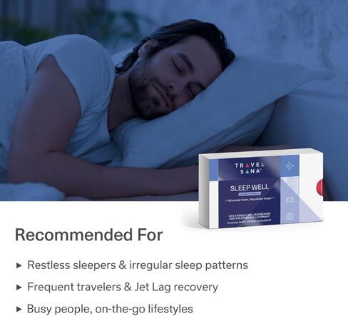 مساعد النوم ودعم اضطراب الرحلات الجوية الطويلة أثناء السفر | مستخلص جذور الناردين، الميلاتونين 5 ملغ والمغنيسيوم | ملحق النوم الطبيعي للبالغين | أساسيات السفر | النوم جيدا | 30 كبسولة نباتية in Kuwait