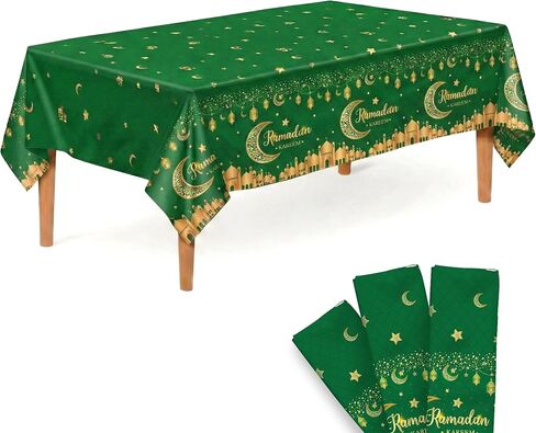 KatchOn, Green Ramadan Table Cover - 108x54 Inch, Pack of 3 | Ramadan Table Clothes for Ramadan Decorations for Home | Ramadan Mubarak Decorations, Ramadan Decorations for Table | Ramadan Kareem Decor in Saudi Arabia