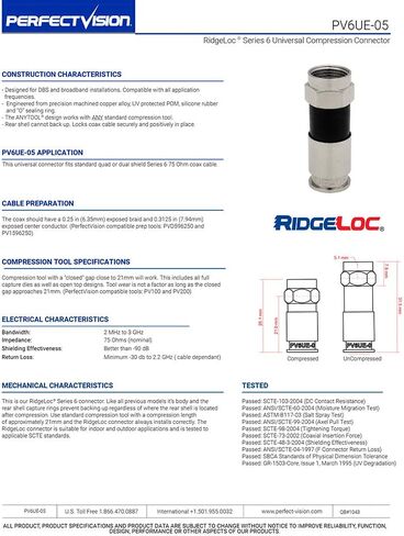Perfect Vision PV6UE-05 'Ridgeloc' Universal Fit RG6 Coax Cable Compression Connectors, Bag of 50 in Kuwait