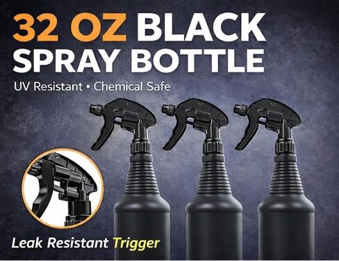32 oz Opaque Black Spray Bottles – UV Light Blocking, Chemical Resistant, Leak-Resistant Trigger – Large Refillable Sprayer for Hydrogen Peroxide, Cleaning, Plants, Car Detailing & Janitorial Use in Saudi Arabia