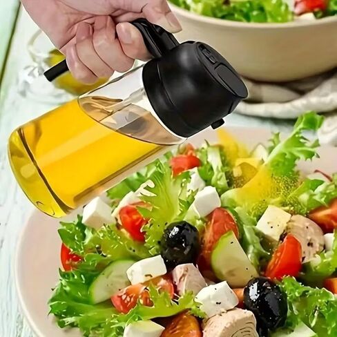 بخاخ زيت الزيتون للطبخ، 470 مل 2 في 1 موزع زيت زجاجي/زجاجة صب، أسود in Saudi Arabia