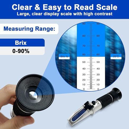 0–90% Brix Refractometer with ATC, High-Accuracy Ultra-Wide Range Sugar Tester, Pre-Calibrated & Ready to Use, Universal Optical Meter for Honey, Syrup, Molasses, Juice and Beverages in Saudi Arabia