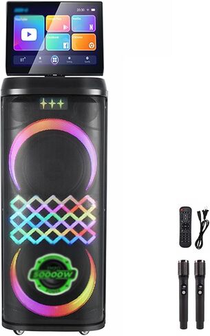 Multifunctional Karaoke Video Player, Karaoke Speaker Player with Remote Control & 2 Microphones, Adjustable Colorful LED, Multi-Mode Switching, for Immersive Karaoke Cinema Experience in Saudi Arabia