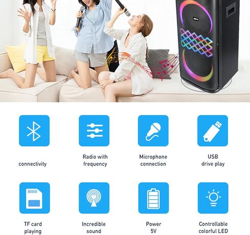 Multifunctional Karaoke Video Player, Karaoke Speaker Player with Remote Control & 2 Microphones, Adjustable Colorful LED, Multi-Mode Switching, for Immersive Karaoke Cinema Experience in Saudi Arabia
