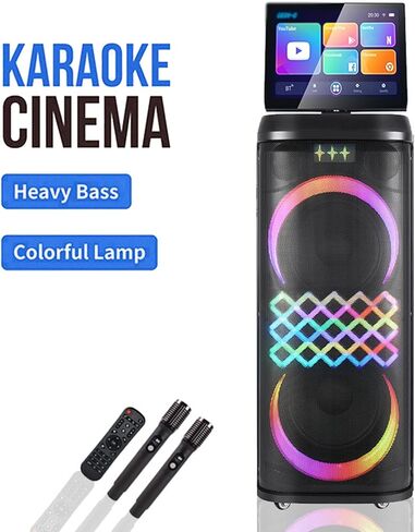Multifunctional Karaoke Video Player, Karaoke Speaker Player with Remote Control & 2 Microphones, Adjustable Colorful LED, Multi-Mode Switching, for Immersive Karaoke Cinema Experience in Saudi Arabia