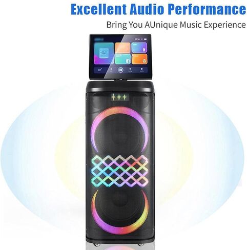 Multifunctional Karaoke Video Player, Karaoke Speaker Player with Remote Control & 2 Microphones, Adjustable Colorful LED, Multi-Mode Switching, for Immersive Karaoke Cinema Experience in Saudi Arabia