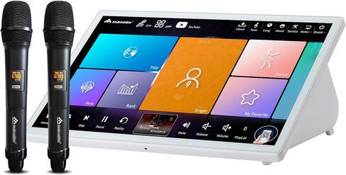 InAndOnkod Chinese Karaoke Player with 15.6" Touch Screen, Two Wireless Microphones, 4T harddisk with 90k Songs, Built-in YouTube App,Home Karaoke Party，Gift for Mother's Day (4T White) in Kuwait