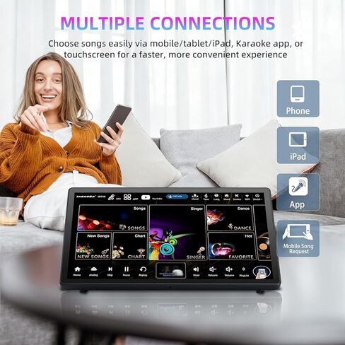 InAndOnkod Chinese Karaoke Player with 15.6" Touch Screen, Two Wireless Microphones, 4T harddisk with 90k Songs, Built-in YouTube App,Home Karaoke Party，Gift for Mother's Day (4T White) in Kuwait