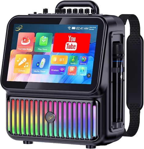 Karaoke Machine，Portable Bluetooth Karaoke Machine with 2 Wireless Microphones，DJ Lights for Home Party Gathering, Karaoke Microphone Wireless PA System Supports in Saudi Arabia