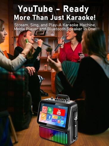 Karaoke Machine，Portable Bluetooth Karaoke Machine with 2 Wireless Microphones，DJ Lights for Home Party Gathering, Karaoke Microphone Wireless PA System Supports in Saudi Arabia