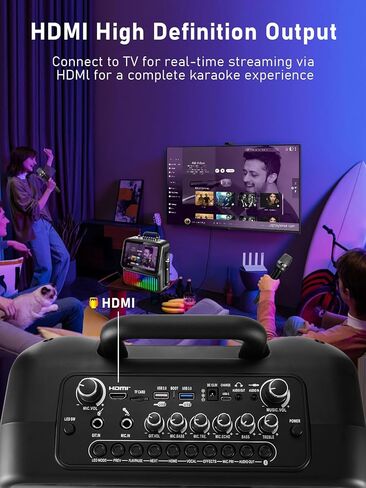 Karaoke Machine，Portable Bluetooth Karaoke Machine with 2 Wireless Microphones，DJ Lights for Home Party Gathering, Karaoke Microphone Wireless PA System Supports in Saudi Arabia
