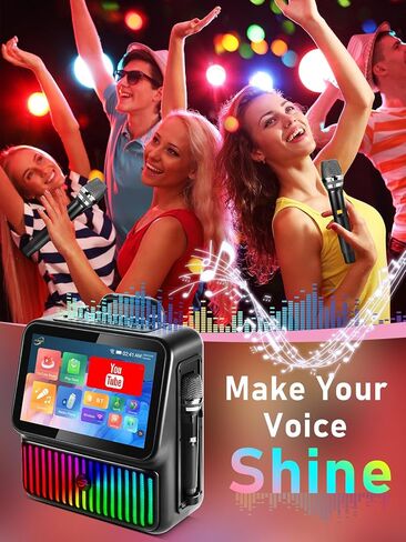 Karaoke Machine，Portable Bluetooth Karaoke Machine with 2 Wireless Microphones，DJ Lights for Home Party Gathering, Karaoke Microphone Wireless PA System Supports in Saudi Arabia