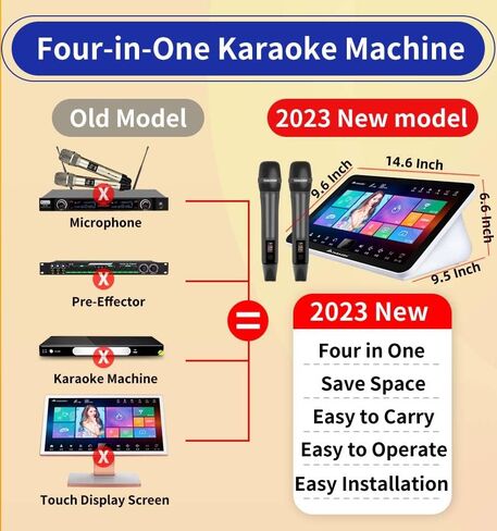 جهاز Inandon Karaoke الجديد 2023، شاشة لمس 15.6 بوصة للتحكم في تطبيق الهاتف، تنزيل سحابي مجاني للأغاني، نظام كاريوكي الكل في واحد مع ميكروفون، مشغل كاريوكي KTV صيني لحفلة بار العائلة، 2T، أبيض in Kuwait