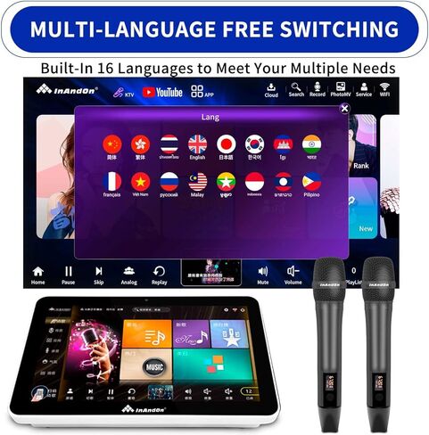 جهاز Inandon Karaoke الجديد 2023، شاشة لمس 15.6 بوصة للتحكم في تطبيق الهاتف، تنزيل سحابي مجاني للأغاني، نظام كاريوكي الكل في واحد مع ميكروفون، مشغل كاريوكي KTV صيني لحفلة بار العائلة، 2T، أبيض in Kuwait
