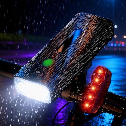 Bike Lights Front and Back, Bike Lights for Night Riding Rechargeable USB-C, 5200mAh Bicycle Light with Power Bank Function, IPX6 Waterproof, 5 Modes Light High Lumen, Easy to Install, Aluminum in Kuwait