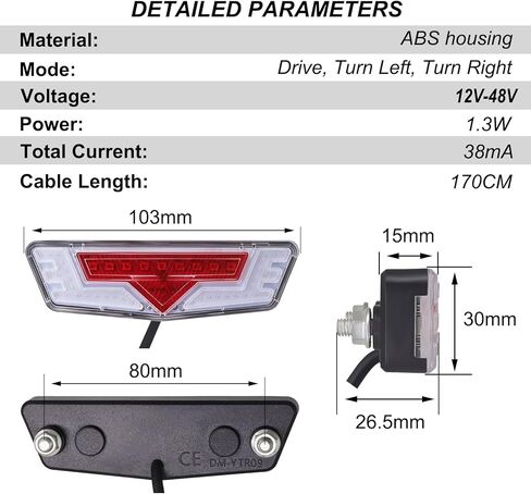 مجموعة إضاءة EBike مع إشارات الانعطاف، المصباح الأمامي 400 لومن، الضوء الخلفي يناسب فتحات الرف 80 مم، مفتاح التحكم في المقود، للدراجة الإلكترونية والسكوتر الكهربائي 12 فولت - 48 فولت in Kuwait