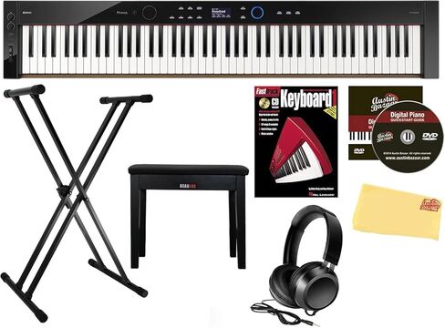 Casio Privia PX-S6000 Digital Piano - Black Bundle with Adjustable Stand, Bench, Headphones, Piano Book, Online Piano Lessons, Instructional DVD, and Austin Bazaar Polishing Cloth in Saudi Arabia