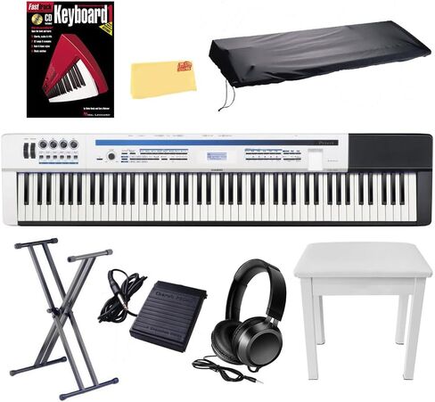 مجموعة البيانو الرقمية Casio Privia Pro PX-5S المكونة من 88 مفتاحًا مع حامل ومقعد وغطاء ودواسة مستدامة وسماعات رأس وكتاب بيانو ودروس عبر الإنترنت وقماش تلميع in Saudi Arabia
