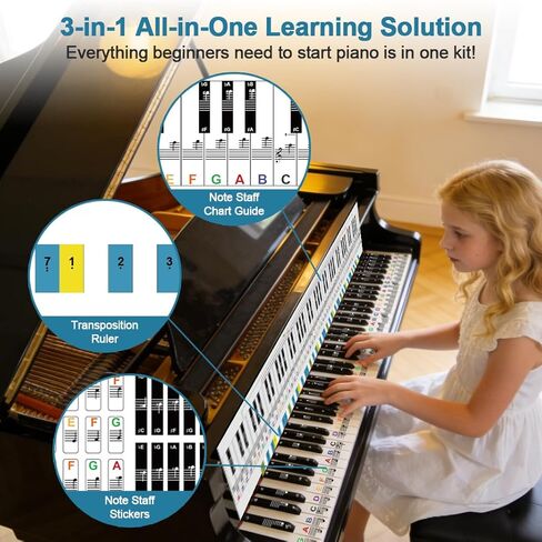 أداة تعلم لوحة مفاتيح البيانو، لوحة المفاتيح ودليل مخطط الملاحظات، ملصقات ملاحظات البيانو، مسطرة تبديل مفتاح البيانو in Kuwait