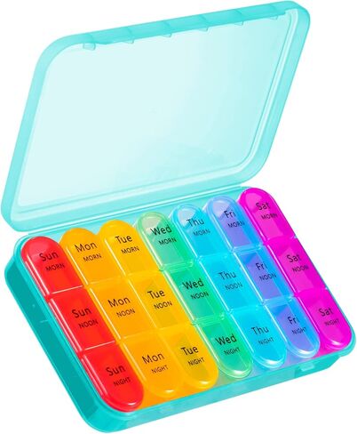 Pill Organizer 3 Times a Day with Double Protection, Moisture-Proof Weekly 3X a Day Pill Case, Daily Pill Box 7 Day for Travel to Hold Vitamis,Fish Oils, Supplements,DHC,Medication in Kuwait