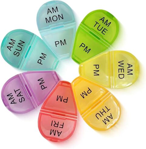 Cute 7 Day AM PM Pill Organizer, Twice a Day Weekly Pill Box with 7 Color Coded Compartments, Flower Shape Portable Travel Pill Case for Vitamins, Supplements and Medications (Multicolor, Small) in Kuwait