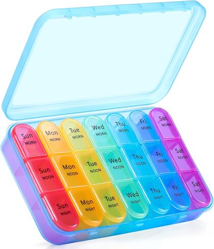 Pill Organizer 3 Times a Day with Double Protection, Moisture-Proof Weekly 3X a Day Pill Case, Daily Pill Box 7 Day for Travel to Hold Vitamis,Fish Oils, Supplements,DHC,Medication in Kuwait
