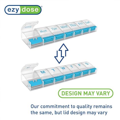 EZY DOSE أسبوعيًا (7 أيام) صباحًا/مساءًا، منظم حبوب منع الحمل اليومي، علبة فيتامين، وحاوية دواء، مقصورات كبيرة جدًا، صديق لالتهاب المفاصل، مريح مع سهولة الحمل، أغطية شفافة/زرقاء، خالي من مادة BPA in Saudi Arabia