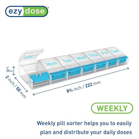 EZY DOSE أسبوعيًا (7 أيام) صباحًا/مساءًا، منظم حبوب منع الحمل اليومي، علبة فيتامين، وحاوية دواء، مقصورات كبيرة جدًا، صديق لالتهاب المفاصل، مريح مع سهولة الحمل، أغطية شفافة/زرقاء، خالي من مادة BPA in Saudi Arabia