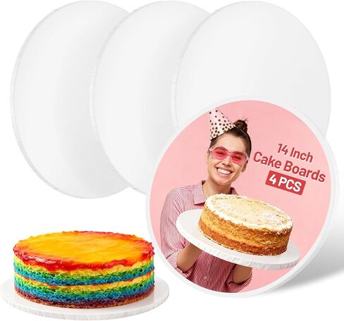 14 Inch Round Cake Drums - 4 Pack 14inch Cake Boards, 1/2 Inch Sturdy Cake Base Board with Corrugated Edges for Birthday Wedding Party Baking Display in Kuwait