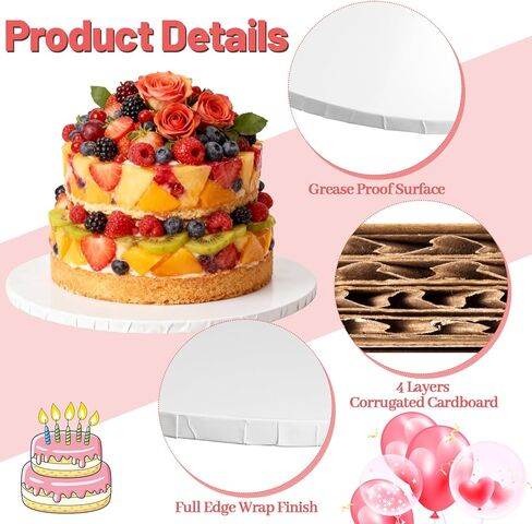 14 Inch Round Cake Drums - 4 Pack 14inch Cake Boards, 1/2 Inch Sturdy Cake Base Board with Corrugated Edges for Birthday Wedding Party Baking Display in Kuwait