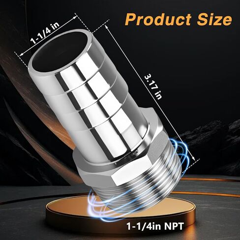 2PCS Stainless Steel 1-1/4" to 1-1/4" NPT Male Threaded Hose Barb Fittings, 1-1/4in to 1-1/4in NPT Hose Barb Connectors for Water Air Gas Pipes in Kuwait