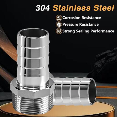 2PCS Stainless Steel 1-1/4" to 1-1/4" NPT Male Threaded Hose Barb Fittings, 1-1/4in to 1-1/4in NPT Hose Barb Connectors for Water Air Gas Pipes in Kuwait