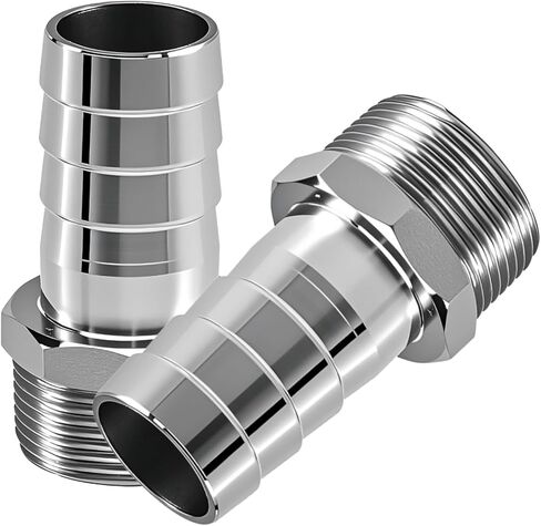 2PCS Stainless Steel 1-1/4" to 1-1/4" NPT Male Threaded Hose Barb Fittings, 1-1/4in to 1-1/4in NPT Hose Barb Connectors for Water Air Gas Pipes in Kuwait