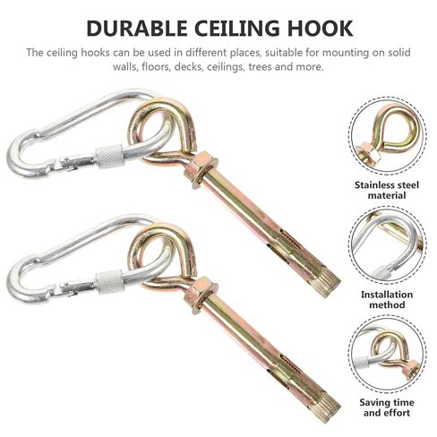 Luxshiny Metal Hammock Hanging Hooks Set with Locking Ceiling Hooks and Expansion Anchors, Heavy-Duty Hammock Chair Fixings Kit for Indoor and Outdoor Swing Seat Installation in Kuwait