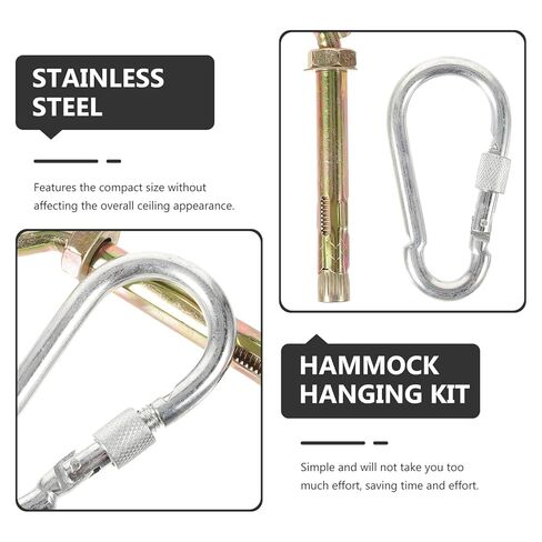 Luxshiny Metal Hammock Hanging Hooks Set with Locking Ceiling Hooks and Expansion Anchors, Heavy-Duty Hammock Chair Fixings Kit for Indoor and Outdoor Swing Seat Installation in Kuwait