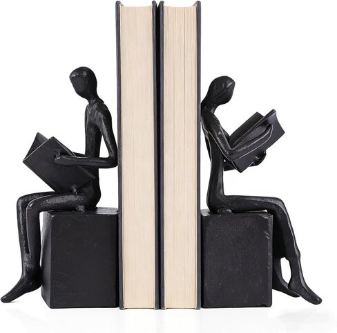 القراءة السوداء زوجين ديكور الحديد ، الرجل الرجعية الفريدة والنساء Bookends ديكور ديكور رف الكتب ، مكتب المكتب ، غرفة المعيشة ، غرفة نوم ، ديكورات ديكور 1 زوج (القراءة كتب) in Kuwait