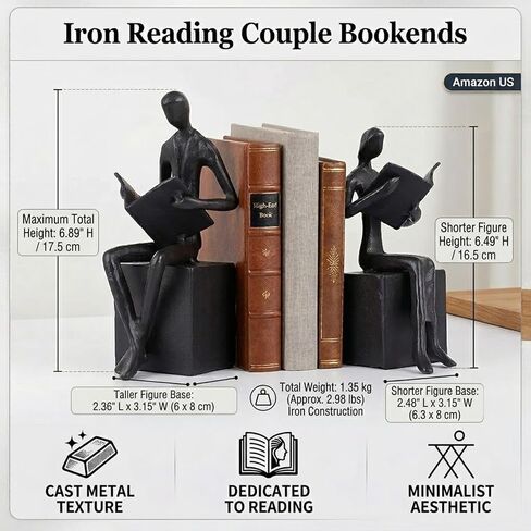 القراءة السوداء زوجين ديكور الحديد ، الرجل الرجعية الفريدة والنساء Bookends ديكور ديكور رف الكتب ، مكتب المكتب ، غرفة المعيشة ، غرفة نوم ، ديكورات ديكور 1 زوج (القراءة كتب) in Kuwait