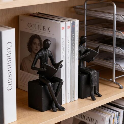 القراءة السوداء زوجين ديكور الحديد ، الرجل الرجعية الفريدة والنساء Bookends ديكور ديكور رف الكتب ، مكتب المكتب ، غرفة المعيشة ، غرفة نوم ، ديكورات ديكور 1 زوج (القراءة كتب) in Kuwait