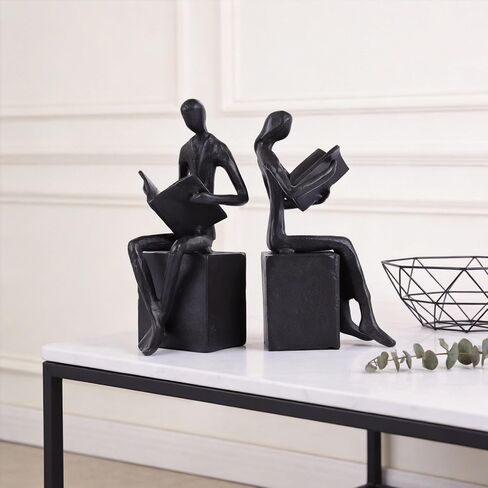 القراءة السوداء زوجين ديكور الحديد ، الرجل الرجعية الفريدة والنساء Bookends ديكور ديكور رف الكتب ، مكتب المكتب ، غرفة المعيشة ، غرفة نوم ، ديكورات ديكور 1 زوج (القراءة كتب) in Kuwait