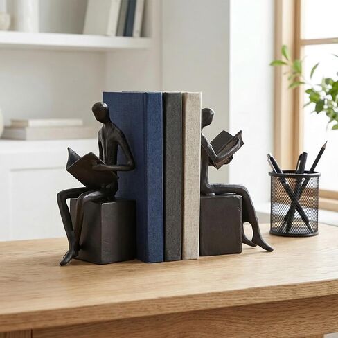 القراءة السوداء زوجين ديكور الحديد ، الرجل الرجعية الفريدة والنساء Bookends ديكور ديكور رف الكتب ، مكتب المكتب ، غرفة المعيشة ، غرفة نوم ، ديكورات ديكور 1 زوج (القراءة كتب) in Kuwait
