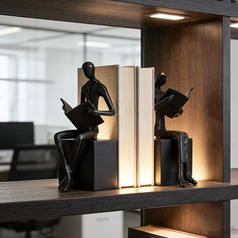 القراءة السوداء زوجين ديكور الحديد ، الرجل الرجعية الفريدة والنساء Bookends ديكور ديكور رف الكتب ، مكتب المكتب ، غرفة المعيشة ، غرفة نوم ، ديكورات ديكور 1 زوج (القراءة كتب) in Kuwait