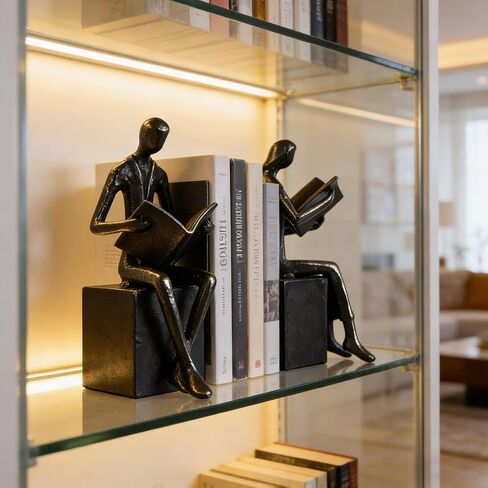 القراءة السوداء زوجين ديكور الحديد ، الرجل الرجعية الفريدة والنساء Bookends ديكور ديكور رف الكتب ، مكتب المكتب ، غرفة المعيشة ، غرفة نوم ، ديكورات ديكور 1 زوج (القراءة كتب) in Kuwait