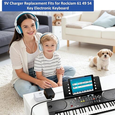 9V Charger Fit for RockJam Piano Keyboard, AC Adapter for Rock Jam 561 RJ-561 RJ561-SK 661 RJ-661 RJ661-SK RJ361 RJ5061 61 Electronic 654 RJ-654 RJ549 RJ 549 49 54 Key Digital Piano Power Supply Cord in Saudi Arabia
